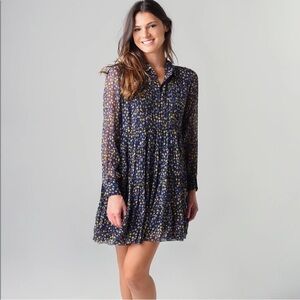 ZADIG & VOLTAIRE Rapidy Crinkle Star Print Mini Babydoll Dress in Navy Blue